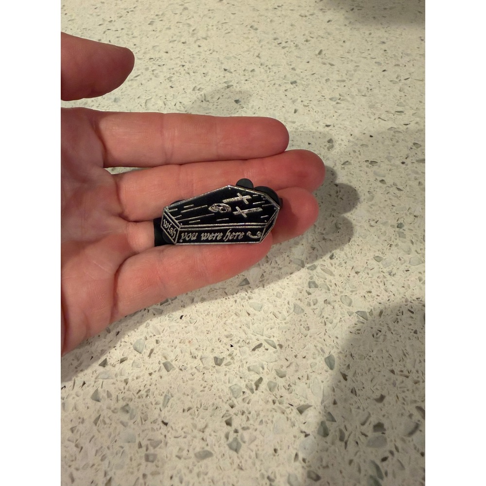 Wish You Were Here Coffin Enamel Pin Goth Punk Emo Skull Brooch